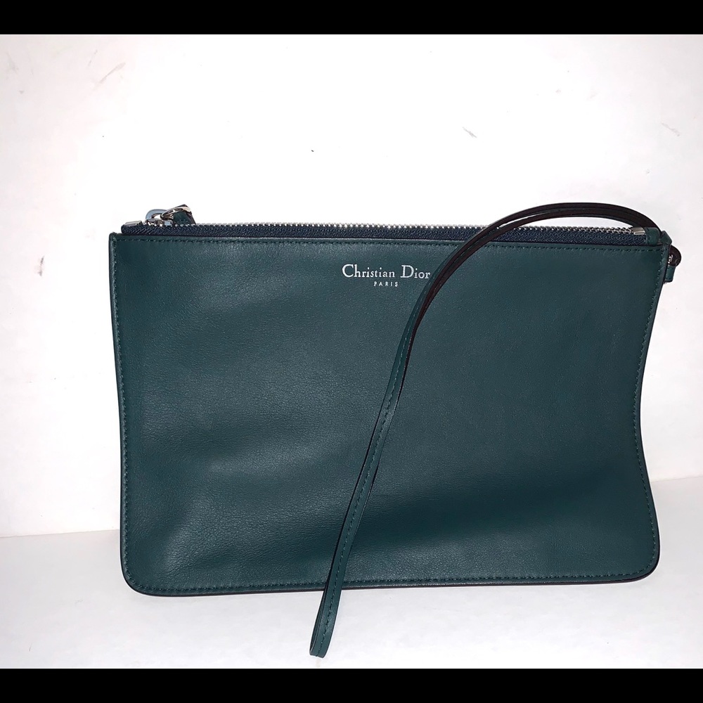 Christion Dior Green Leather Pouch Wristlet